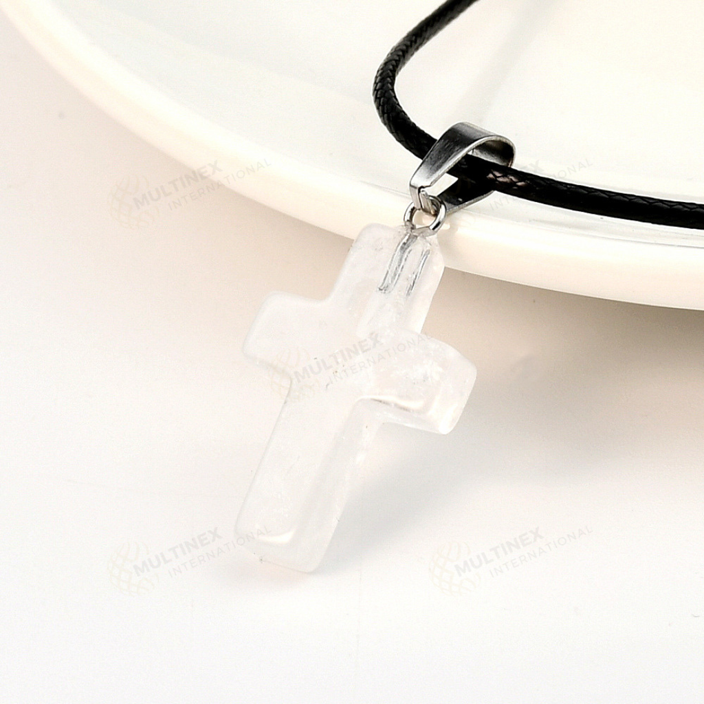 Natural Clear Quartz Crystal Gemstone Cross Pendant Necklace