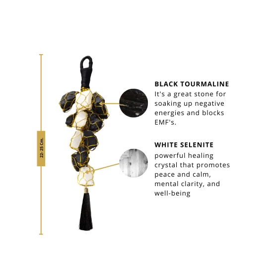Natural Black Tourmaline & Selenite Crystal Hanging