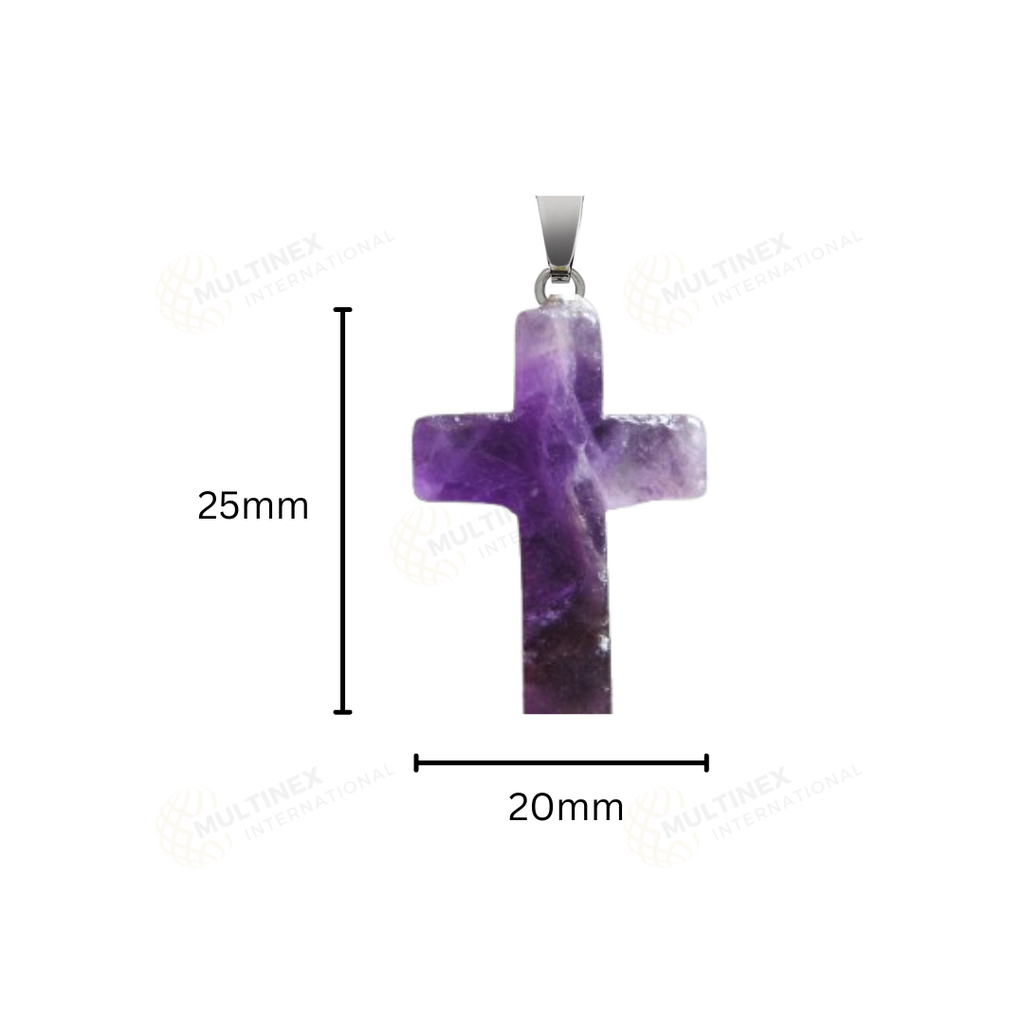 Natural Amethyst Crystal Gemstone Cross Pendant Necklace