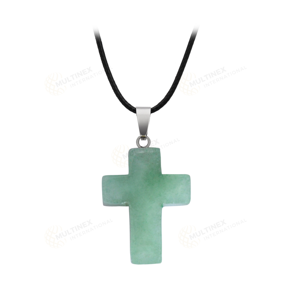 Natural Green Aventurine Crystal Gemstone Cross Pendant Necklace