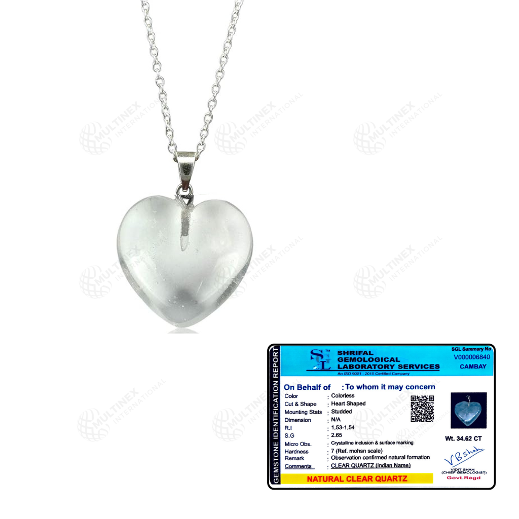 Natural Clear Quartz Crystal Gemstone Heart Pendant Necklace
