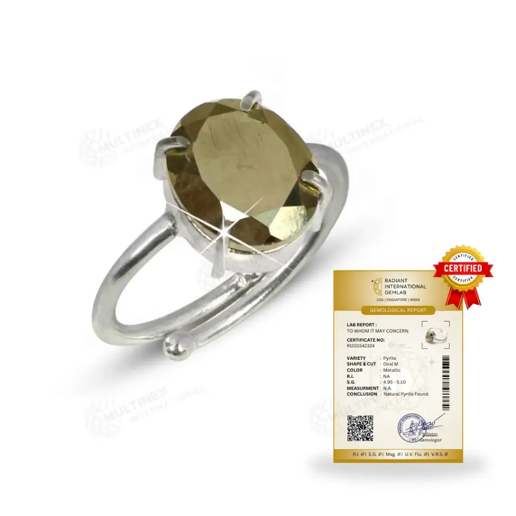 Natural Pyrite Gemstone Silver Ring (Certified)