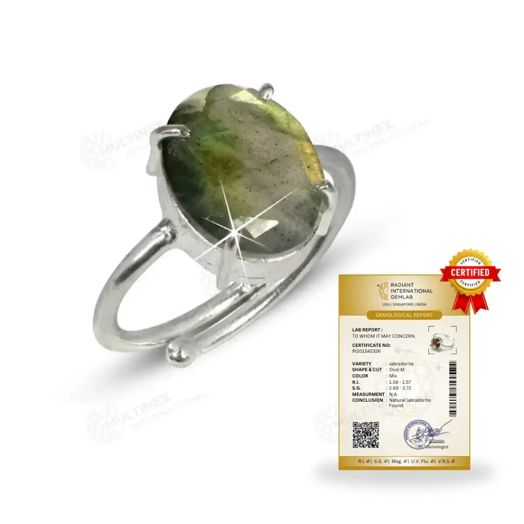 Natural Labradorite Gemstone Silver Ring (Certified)