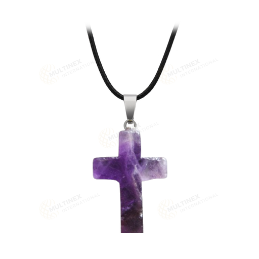 [MI-CP01] Natural Amethyst Crystal Gemstone Cross Pendant Necklace