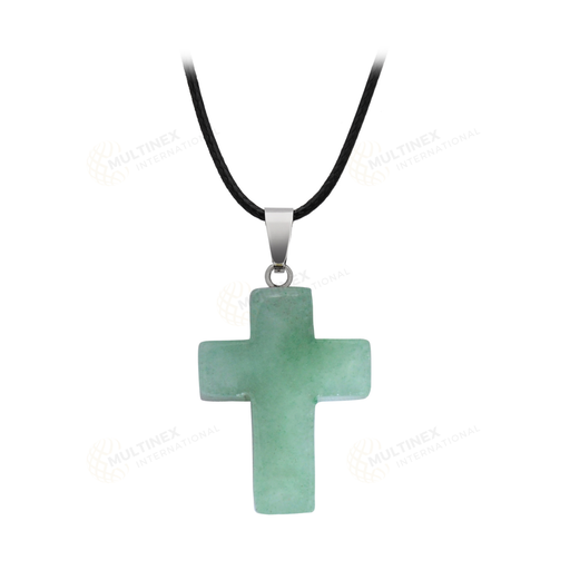 [MI-CP02] Natural Green Aventurine Crystal Gemstone Cross Pendant Necklace