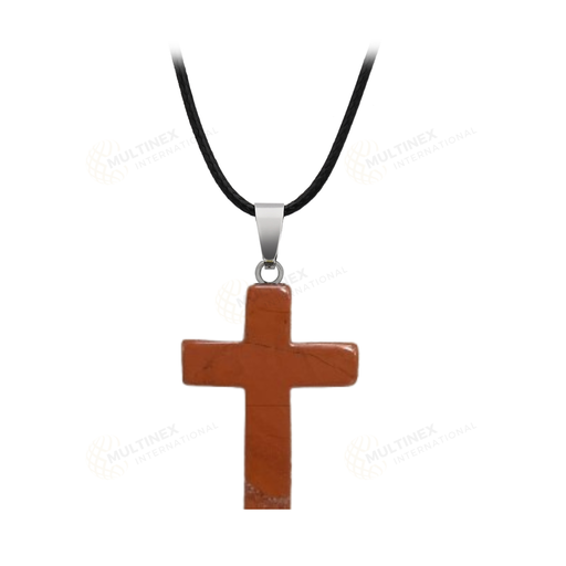 [MI-CP03] Natural Red Jasper Crystal Gemstone Cross Pendant Necklace