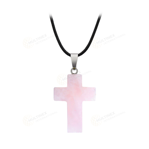 [MI-CP04] Natural Rose Quartz Crystal Gemstone Cross Pendant Necklace
