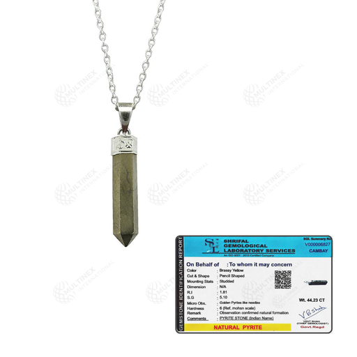 [MI-PP02] Natural Pyrite Crystal Gemstone Pencil Pendant Necklace