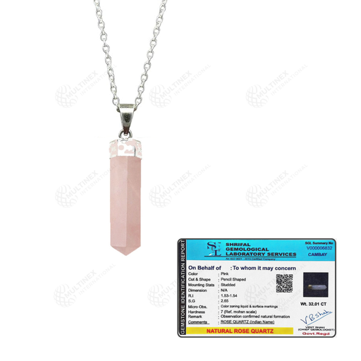 [MI-PP03] Natural Rose Quartz Crystal Gemstone Pencil Pendant Necklace