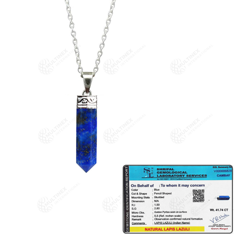[MI-PP04] Natural Lapis Lazuli Crystal Gemstone Pencil Pendant Necklace