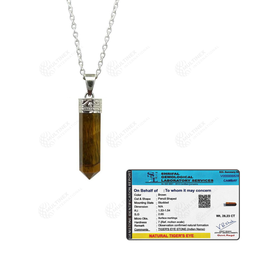 [MI-PP05] Natural Tiger Eye Crystal Gemstone Pencil Pendant Necklace