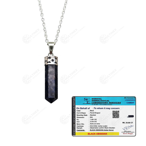 [MI-PP06] Natural Black Obsidian Crystal Gemstone Pencil Pendant Necklace