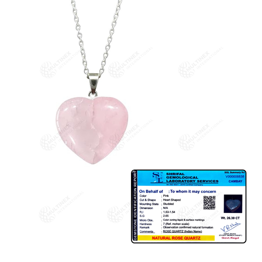[MI-HP01] Natural Rose Quartz Crystal Gemstone Heart Pendant Necklace