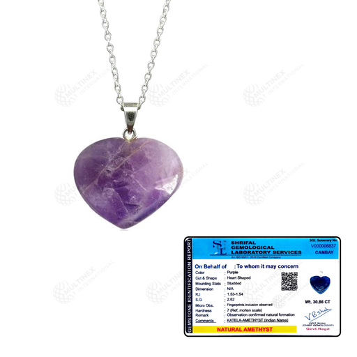 [MI-HP02] Natural Amethyst Crystal Gemstone Heart Pendant Necklace