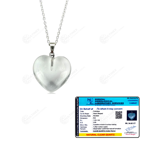 [MI-HP03] Natural Clear Quartz Crystal Gemstone Heart Pendant Necklace