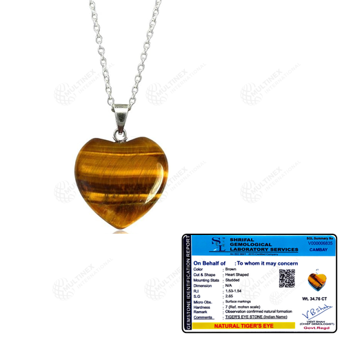 [MI-HP06] Natural Tiger Eye Crystal Gemstone Heart Pendant Necklace
