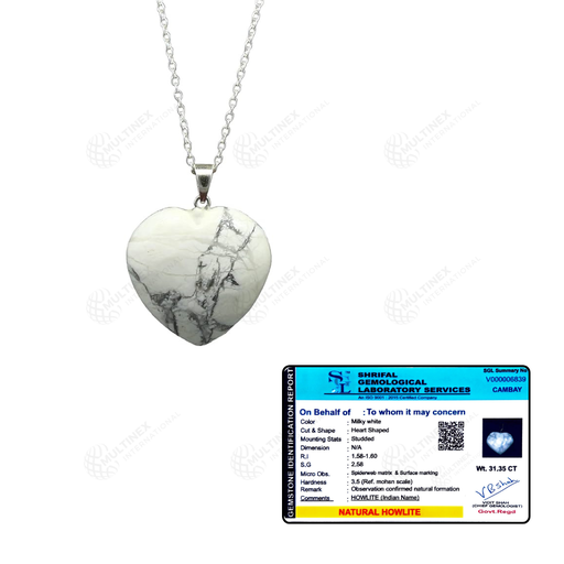 [MI-HP08] Natural Howlite Crystal Gemstone Heart Pendant Necklace