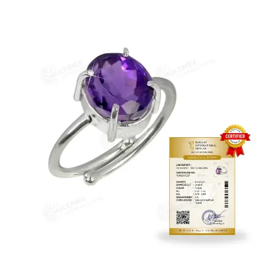 [MI-ARP01] Natural Amethyst Gemstone Silver Ring (Certified)
