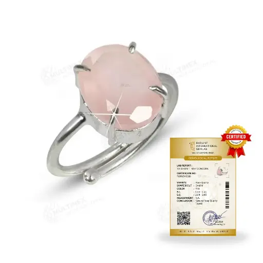 [MI-RQRP01] Natural Rose Quartz Gemstone Silver Ring (Certified)