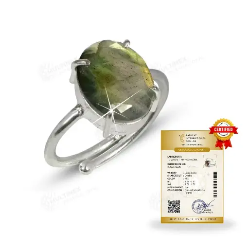 [MI-LRP01] Natural Labradorite Gemstone Silver Ring (Certified)